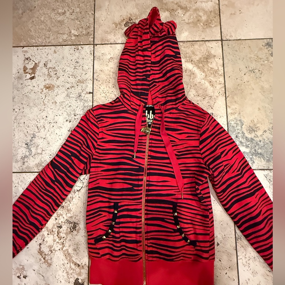 THE ABBEY DAWN EPIC RED STUDDED ZEBRA STEREO HOODIE. Rare. Iconic. Sz L. Emo - Picture 8 of 12